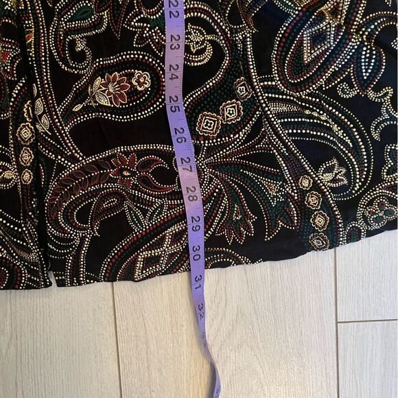 90s vintage black midi slinky skirt faux buttons gold paisley - Picture 9 of 9